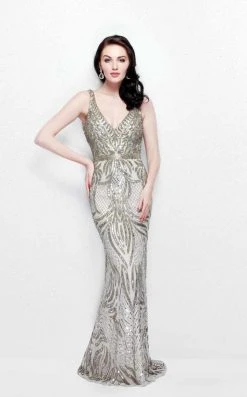 Primavera Couture - Jewel Embellished V-Neck Sheath Dress 1727