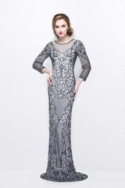 Primavera Couture - Long Fitted Sequined Dress 1749 Formal Gowns