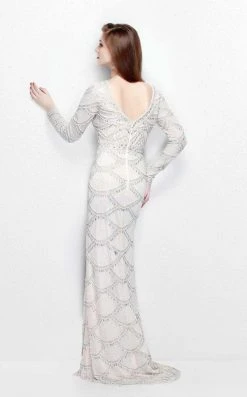 Primavera Couture - Long Sleeve Embellished Long Gown With Beaded Scallop Pattern 1738