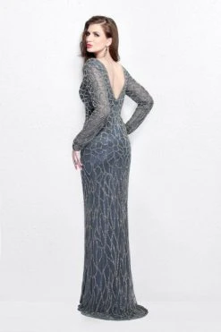 Formal Gowns Primavera Couture - Long Sleeves V-Neck Sequined Gown 1746 9 Formal Gowns Primavera Couture - Long Sleeves V-Neck Sequined Gown 1746