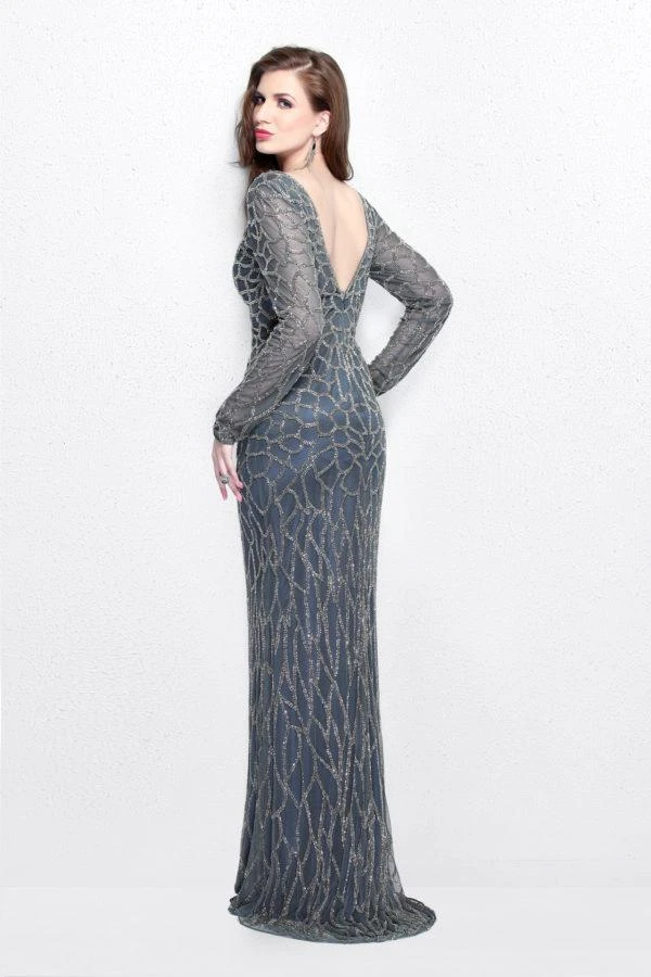 Formal Gowns Primavera Couture - Long Sleeves V-Neck Sequined Gown 1746 6 Formal Gowns Primavera Couture - Long Sleeves V-Neck Sequined Gown 1746