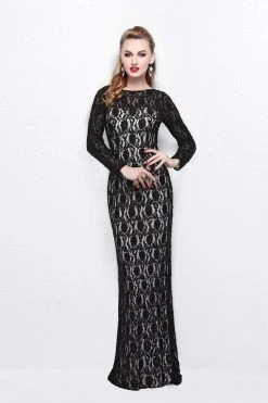 Primavera Couture - Posh Beaded Lace Bateau Illusion Sheath Gown 1710 Formal Gowns