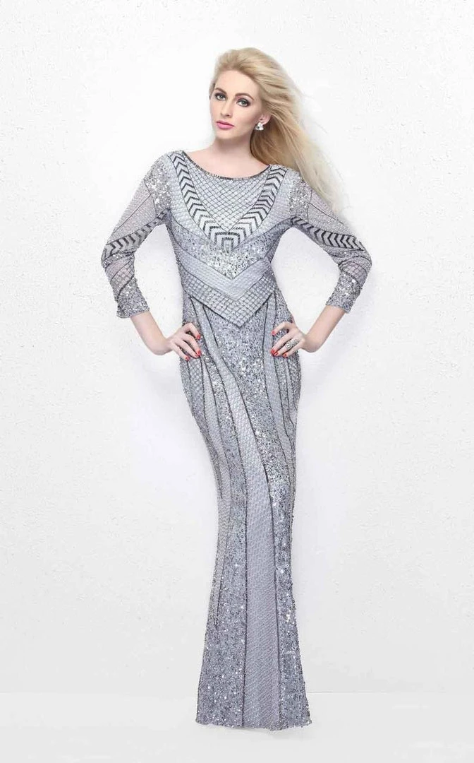 Primavera Couture - Quarter Length Sleeve Sequined Bateau Neck Sheath Dress 1683 5 Primavera Couture - Quarter Length Sleeve Sequined Bateau Neck Sheath Dress 1683