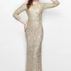 Primavera Couture - Regal Sequined Long Sleeves Bateau Sheath Gown 1747 2 Primavera Couture - Regal Sequined Long Sleeves Bateau Sheath Gown 1747