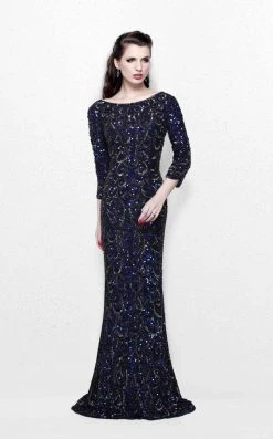 Primavera Couture - Regal Sequined Long Sleeves Bateau Sheath Gown 1747 8 Primavera Couture - Regal Sequined Long Sleeves Bateau Sheath Gown 1747