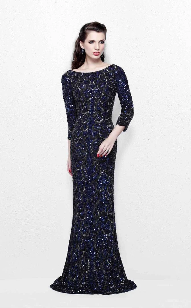 Primavera Couture - Regal Sequined Long Sleeves Bateau Sheath Gown 1747 5 Primavera Couture - Regal Sequined Long Sleeves Bateau Sheath Gown 1747