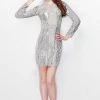 Primavera Couture - Sequin Adorned Jewel Long Sleeve Sheath Cocktail Dress 1659 Cocktail Dresses