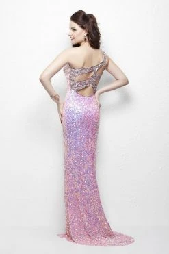 Formal Gowns Primavera Couture - Sequined Asymmetrical Cutout Gow - 1 Pc Pink In Size 12 Available
