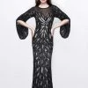 Primavera Couture - Sequined Bell Sleeves Contrast Illusion Sheath Gown 1717 2 Primavera Couture - Sequined Bell Sleeves Contrast Illusion Sheath Gown 1717