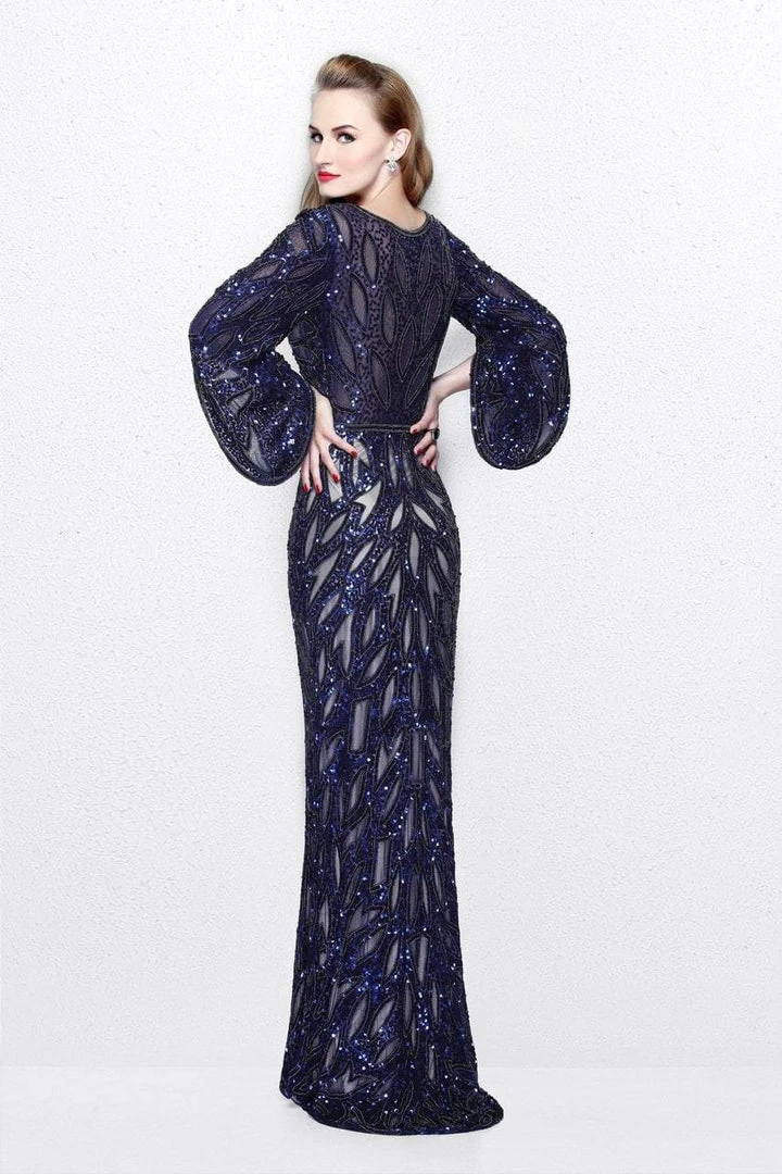 Primavera Couture - Sequined Bell Sleeves Contrast Illusion Sheath Gown 1717 6 Primavera Couture - Sequined Bell Sleeves Contrast Illusion Sheath Gown 1717