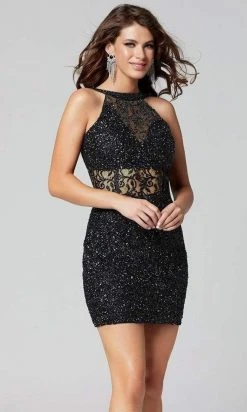 Primavera Couture - Sequined Halter Cowl Back Dress 3311 - 1 Pc Black In Size 16 Available Cocktail Dresses