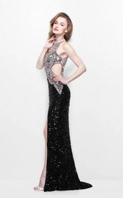 Primavera Couture - Sequined Halter Long Gown With Slit 1842 Formal Gowns