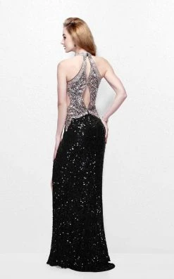 Primavera Couture - Sequined Halter Long Gown With Slit 1842 Formal Gowns