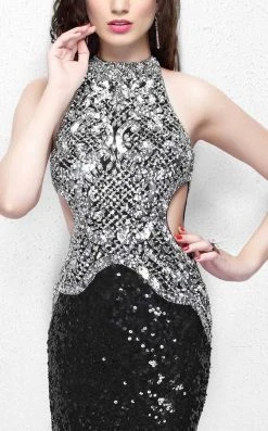Primavera Couture - Sequined Halter Long Gown With Slit 1842 Formal Gowns