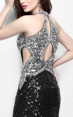 Primavera Couture - Sequined Halter Long Gown With Slit 1842 Formal Gowns