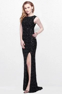 Primavera Couture - Sequined Sleeveless Long Dress With Slit 1886