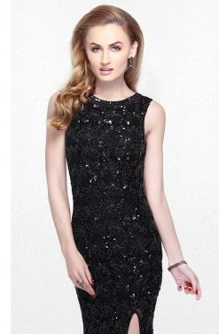 Primavera Couture - Sequined Sleeveless Long Dress With Slit 1886