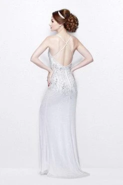 Formal Gowns Primavera Couture - Sequined V-Neck Sheath Gown With Crisscrossed Straps 1818