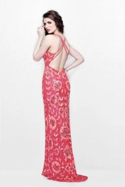 Primavera Couture - Shimmering Floral Printed V Neck Strappy Long Gown 1820 Formal Gowns 7 Primavera Couture - Shimmering Floral Printed V Neck Strappy Long Gown 1820 Formal Gowns