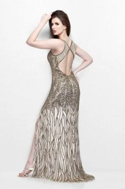 Primavera Couture - Sleeveless V-Neck Long Dress With Slit 1832