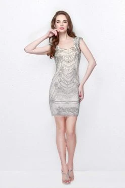 Cocktail Dresses Primavera Couture - Sparkly Jeweled Mini Dress With Sheer Back 1601
