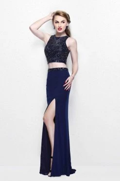Primavera Couture - Two Piece Fitted Long Dress With Slit 1803 Formal Gowns