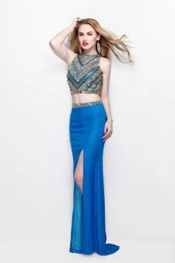 Primavera Couture - Two Piece Fitted Long Dress With Slit 1803 Formal Gowns 12 Primavera Couture - Two Piece Fitted Long Dress With Slit 1803 Formal Gowns
