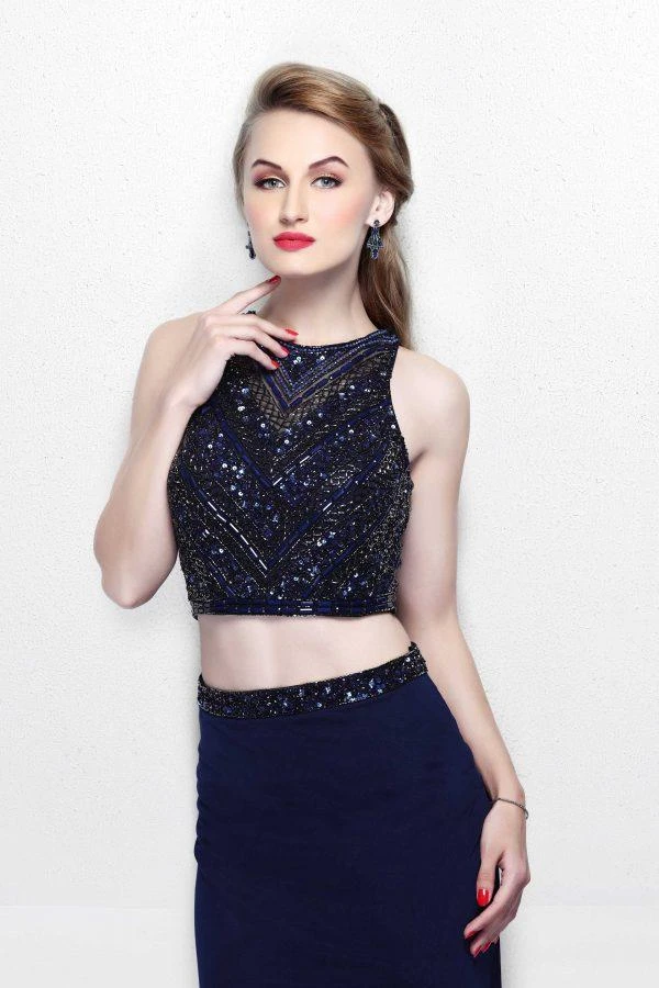 Primavera Couture - Two Piece Fitted Long Dress With Slit 1803 Formal Gowns 4 Primavera Couture - Two Piece Fitted Long Dress With Slit 1803 Formal Gowns