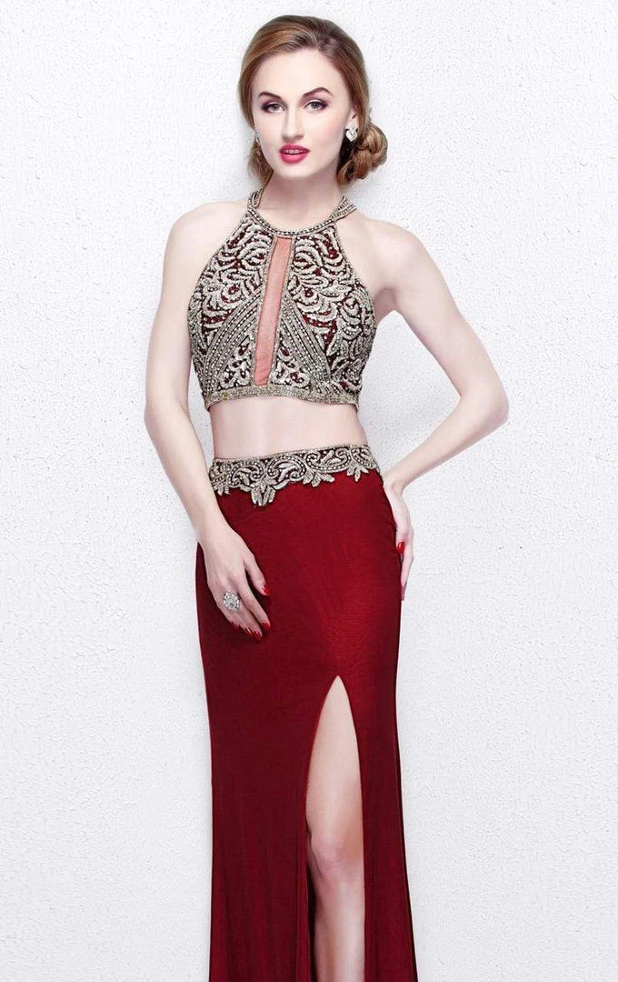 Primavera Couture - Two Piece Halter Long Dress With Slit 1863 3 Primavera Couture - Two Piece Halter Long Dress With Slit 1863