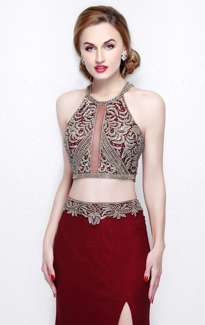 Primavera Couture - Two Piece Halter Long Dress With Slit 1863 5 Primavera Couture - Two Piece Halter Long Dress With Slit 1863