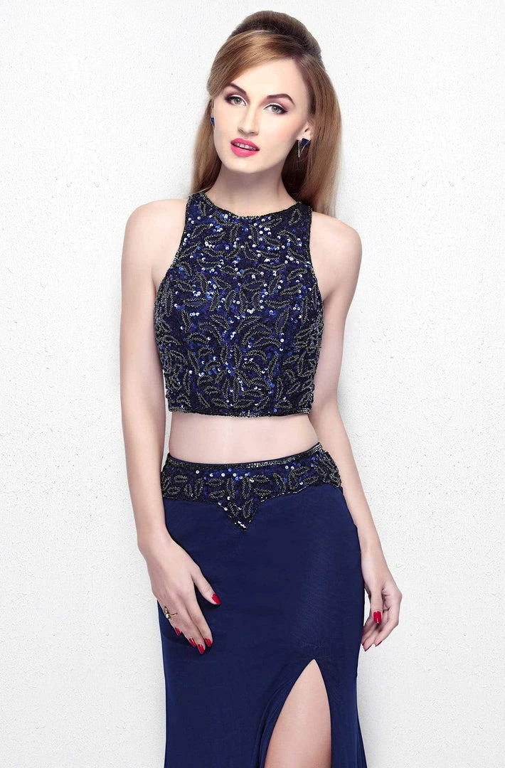 Primavera Couture - Two Piece Halter Long Gown With A Slit 1822 7 Primavera Couture - Two Piece Halter Long Gown With A Slit 1822