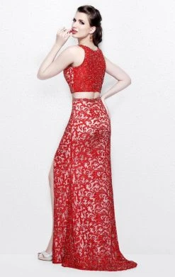 Primavera Couture - Two Piece Sequined Long Dress With Slit 1855