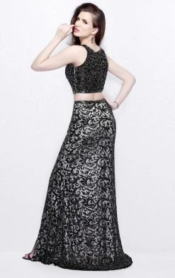 Primavera Couture - Two Piece Sequined Long Dress With Slit 1855