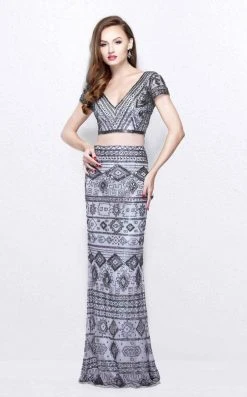 Formal Gowns Primavera Couture - Two Piece V-Neck Long Dress 1864