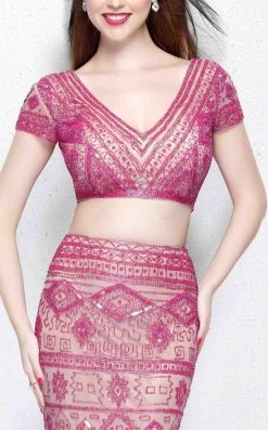 Formal Gowns Primavera Couture - Two Piece V-Neck Long Dress 1864