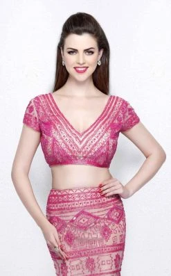 Formal Gowns Primavera Couture - Two Piece V-Neck Long Dress 1864