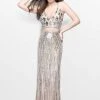 Formal Gowns Primavera Couture - Two Piece V-Neck Metallic Long Dress 1892