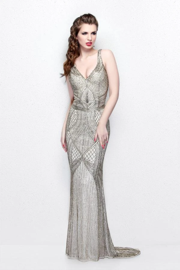 Primavera Couture - V-Neck Beaded Long Dress 1723 Formal Gowns 3 Primavera Couture - V-Neck Beaded Long Dress 1723 Formal Gowns