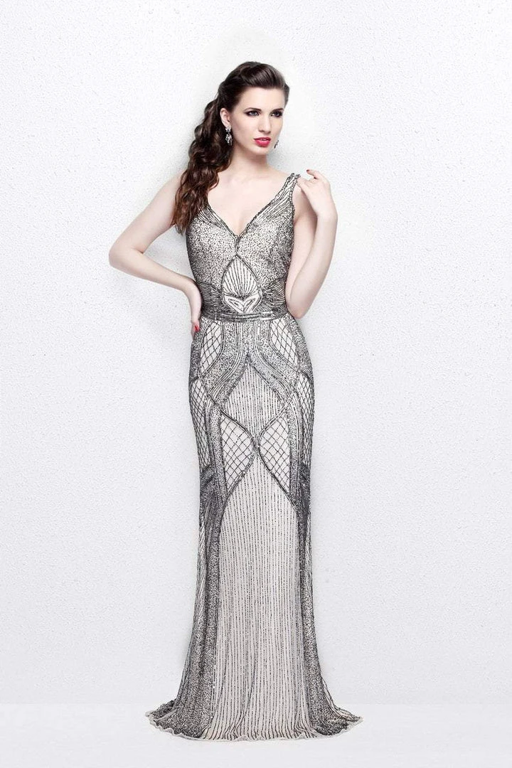 Primavera Couture - V-Neck Beaded Long Dress 1723 Formal Gowns 5 Primavera Couture - V-Neck Beaded Long Dress 1723 Formal Gowns