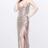 Primavera Couture - Vibrant Sequined Spaghetti Strapped Gown 9877 Formal Gowns