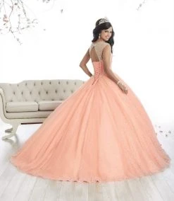 Quinceanera Collection - 26866 Sparkly Illusion Lace Up Back Ballgown Plus Size Dresses