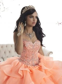 Long Dresses Quinceanera Collection - 26872 Beaded Strapless Ruffled Ballgown