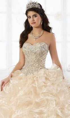 Formal Gowns Quinceanera Collection - Strapless Beaded Ruffle Ballgown 26845 - 1 Pc Champagne In Size 6 Available