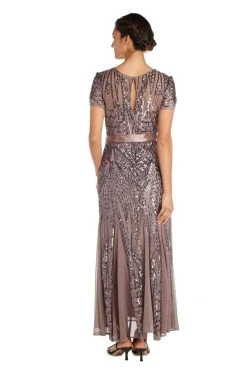Formal Gowns R&M Richards - 1875W Plus Size Embellished Gown With Satin Waist Tie - 1 Pc Mocha In Size 16W Available