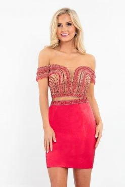 Cocktail Dresses Rachel Allan - 4595 Beaded Two Piece Off-Shoulder Fitted Dress