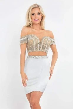 Cocktail Dresses Rachel Allan - 4595 Beaded Two Piece Off-Shoulder Fitted Dress 8 Cocktail Dresses Rachel Allan - 4595 Beaded Two Piece Off-Shoulder Fitted Dress