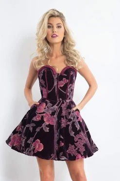 Rachel Allan - 4616 Strapless Velvet Floral A-line Dress Cocktail Dresses