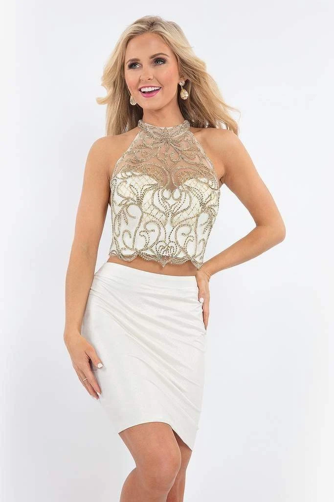 Rachel Allan - 4621 Metallic Beaded Illusion Halter Two-Piece Dress Cocktail Dresses 3 Rachel Allan - 4621 Metallic Beaded Illusion Halter Two-Piece Dress Cocktail Dresses