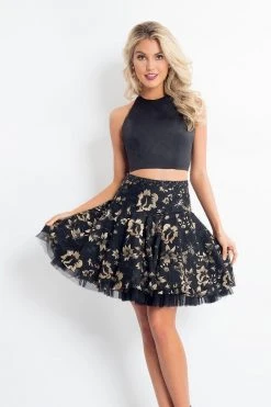 Cocktail Dresses Rachel Allan - 4626 Two Piece Matte Halter Embroidered A-line Dress