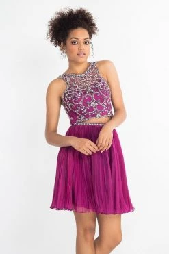 Rachel Allan - 4629 Two Piece Beaded Sheer Halter Chiffon A-line Dress